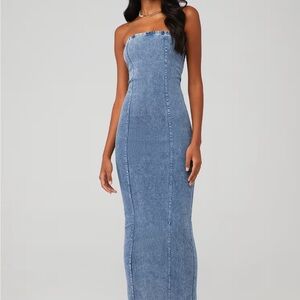Elegant Blue Denim Strapless Dress